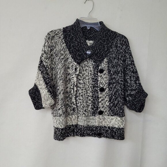 Kenneth Cole Sweater Women S Black White Colorblock Short Sleeve Cardigan Pocket - Picture 1 of 11
